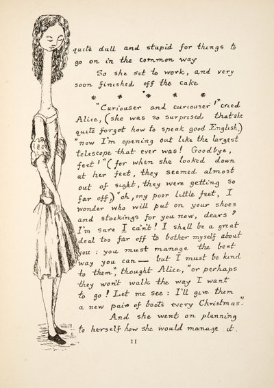 Sempre più strano, illustrazione da Le avventure di Alice sottoterra, pub. 1886 (facsimile) da Charles Lutwidge Dodgson